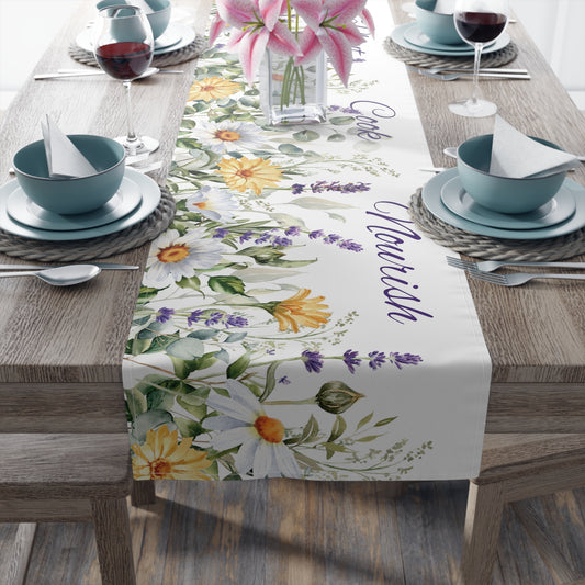Watercolor Flowers Plant Cook Nourish Table Runner (Cotton, Poly)